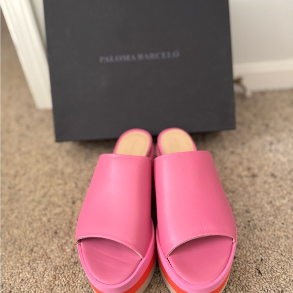 Paloma Barcelo Shoes - Paloma Barcelo Pink Mules with Orange Soles
